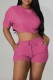 Pink Casual Solid Basic O Neck Short Sleeve Two Pieces