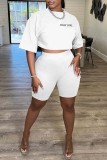 Red Casual Letter Embroidery Basic O Neck Short Sleeve Two Pieces