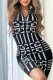 Black Casual Print Patchwork Zipper Collar Sleeveless Dress Dresses