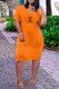 Orange Casual Print Letter V Neck A Line Dresses