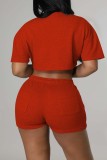 Pink Casual Solid Basic O Neck Short Sleeve Two Pieces