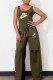 Army Green Casual Print Ripped Letter U Neck Sleeveless Two Pieces