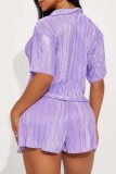 Pink Casual Solid Patchwork Shirt Collar Short Sleeve Two Pieces