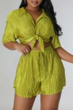 Pink Casual Solid Patchwork Shirt Collar Short Sleeve Two Pieces