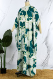 Green Casual Print Patchwork Half A Turtleneck Long Dress Dresses