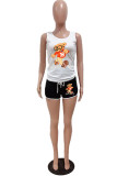 Red Casual Letter Character Patchwork U Neck Sleeveless Two Pieces