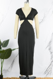 White Sexy Solid Slit V Neck Short Sleeve Dress Dresses
