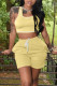 Light Yellow Casual Solid Patchwork U Neck Two Pieces