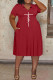 Red Casual Print Patchwork V Neck Short Sleeve Dress Plus Size Dresses