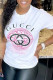 White Casual Figure Print Letter O Neck T-Shirts