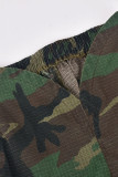 Camouflage Street Print Camouflage Print Patchwork Pocket Straight High Waist Full Print Bottoms