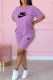 Purple Casual Print Letter O Neck Short Sleeve Two Pieces