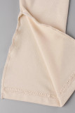 Apricot Fashion Sexy Solid Slit Turndown Collar Long Sleeve Dresses