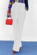 White Casual Solid Patchwork High Waist Straight Solid Color Bottoms