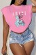 Pink Casual Street Print Letter O Neck T-Shirts