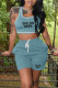 Cyan Casual Print Patchwork U Neck Sleeveless Two Pieces