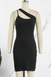Yellow Sexy Casual Solid Hollowed Out One Shoulder Sleeveless Dress Dresses