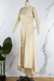 Rose Red Elegant Solid Patchwork O Neck Evening Dress Dresses