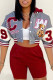 Burgundy Sexy Print Patchwork Hooded Collar Outerwear