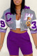 Purple Sexy Print Patchwork Hooded Collar Outerwear