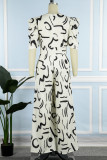 Blue Casual Print Patchwork V Neck Regular Jumpsuits
