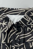 Black Casual Print Patchwork Turndown Collar Regular Jumpsuits