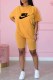 Yellow Casual Print Letter O Neck Short Sleeve Two Pieces