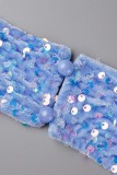 Blue Sexy Patchwork Sequins Backless Halter Sleeveless Dress Dresses