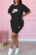 Black Casual Print Letter O Neck Short Sleeve Two Pieces
