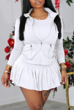 Watermelon Red Casual Solid Patchwork Zipper Long Sleeve Three Pieces