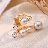 Gold Casual Daily Patchwork Pearl Rhinestone Rings