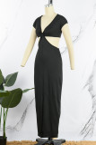 White Sexy Solid Slit V Neck Short Sleeve Dress Dresses