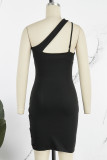 Yellow Sexy Casual Solid Hollowed Out One Shoulder Sleeveless Dress Dresses