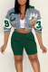 Ink Green Street Print Patchwork Hooded Collar Long Sleeve Two Pieces