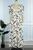 Blue Casual Print Patchwork V Neck Regular Jumpsuits