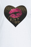 White Casual Street Lips Printed Patchwork Letter O Neck T-Shirts