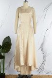 Rose Red Elegant Solid Patchwork O Neck Evening Dress Dresses