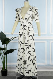 Blue Casual Print Patchwork V Neck Regular Jumpsuits