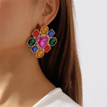 Rose Red Casual Daily Patchwork Rhinestone Earrings