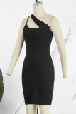 Yellow Sexy Casual Solid Hollowed Out One Shoulder Sleeveless Dress Dresses