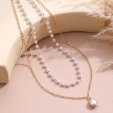 Gold Casual Daily Patchwork Pearl Necklaces