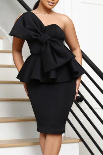 Black Sweet Elegant Solid Patchwork With Bow Strapless One Step Skirt Dresses