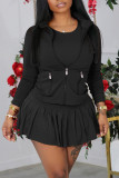 Watermelon Red Casual Solid Patchwork Zipper Long Sleeve Three Pieces