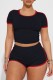 Black Casual Solid Patchwork O Neck Short Sleeve Two Pieces