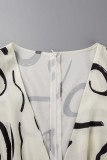 Blue Casual Print Patchwork V Neck Regular Jumpsuits