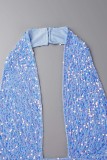 Blue Sexy Patchwork Sequins Backless Halter Sleeveless Dress Dresses