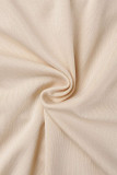Apricot Fashion Sexy Solid Slit Turndown Collar Long Sleeve Dresses