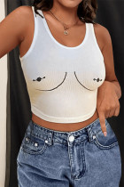 White Casual Street Print Patchwork O Neck Tops