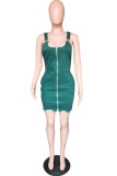 Green Casual Solid Backless Spaghetti Strap Sleeveless Regular Denim Dresses
