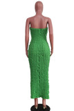 Green Sexy Solid Bandage Patchwork Strapless Pencil Skirt Dresses